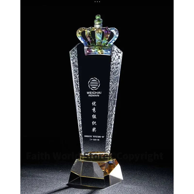 

Customize Custom Business gift -30CM TOP COOL Home office ROOM Mascot Match Champion Crown crystal art statue Trophy