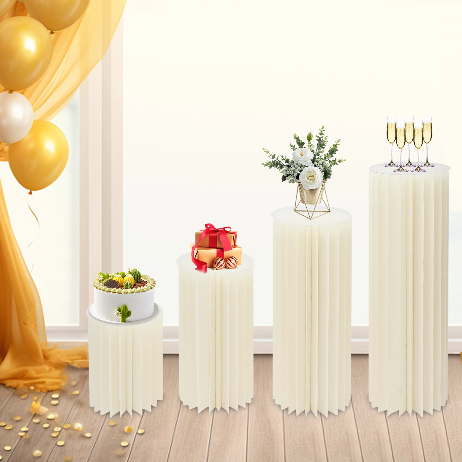 4 Pcs Cylinder Foldable Wedding Flower Stand Cardboard Centerpiece Display Party Rack Decoration Dessert Table Columns Stand