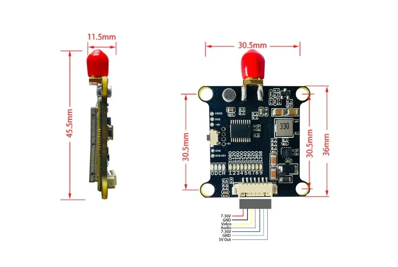 Lanceur de photographie aérienne de importateur de technologie de transmission d'image sans fil, pièces d'avion, jouet VTX, FPV, 1.2GHz, 1000mW