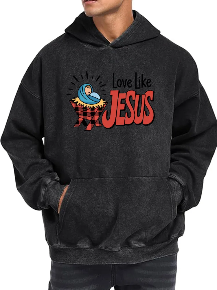 سترة بغطاء للرأس برسومات مغسولة كلاسيكية للرجال من Love Jesus، بلوفر كلاسيكي متعثر، ملابس الشارع، كاجوال #1