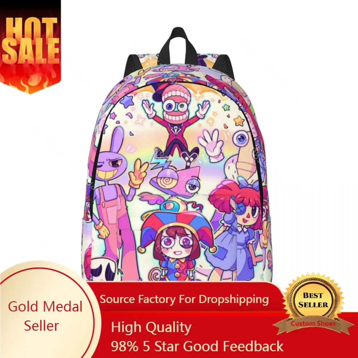 A incrível mochila dos desenhos animados do circo digital, mochilas kawaii para meninos e meninas, mochilas escolares padrão ao ar livre, mochila designer