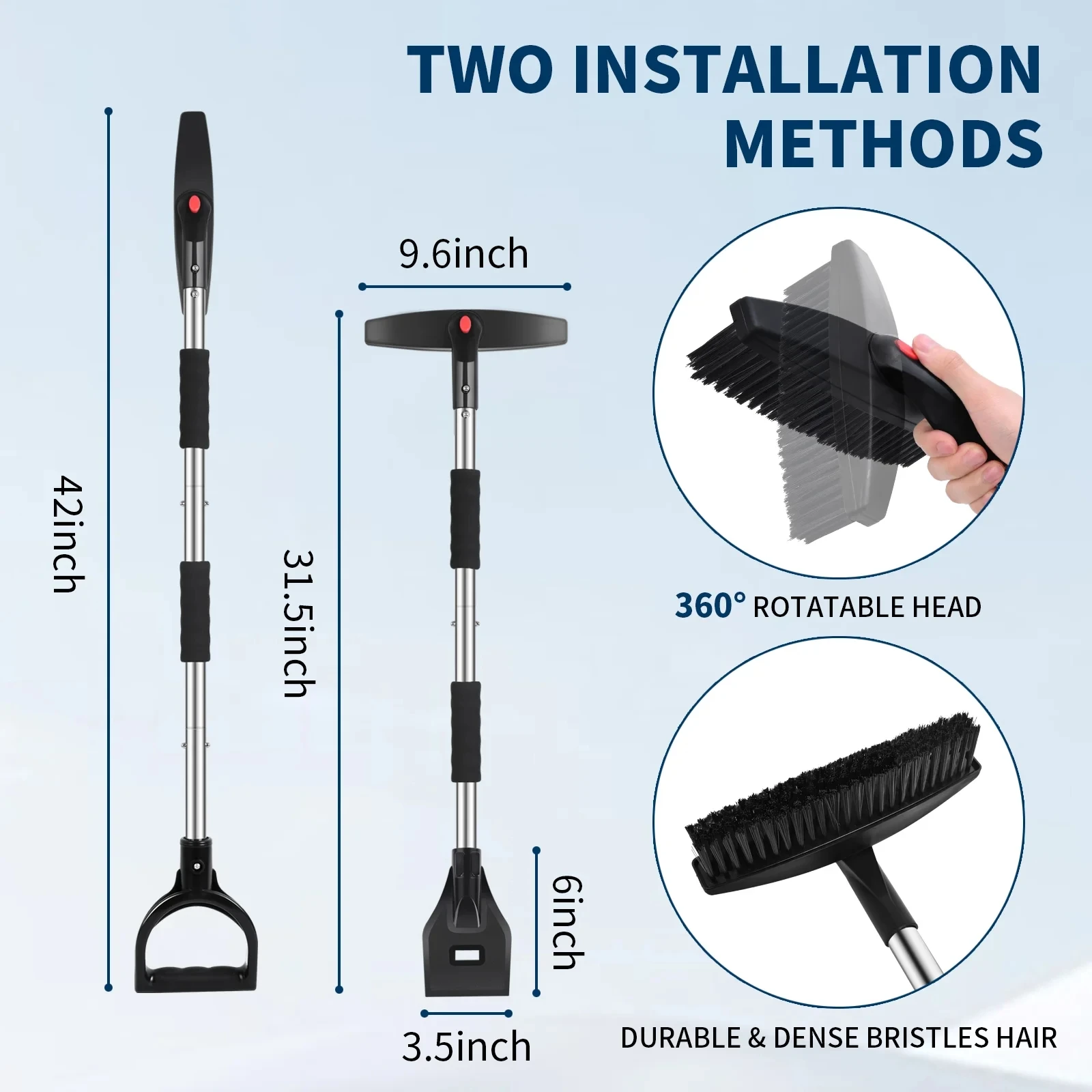 Raschietti per il ghiaccio con pala da neve in plastica per parabrezza dell'auto Pala da neve portatile con manico in alluminio Spazzola da neve di emergenza allungabile