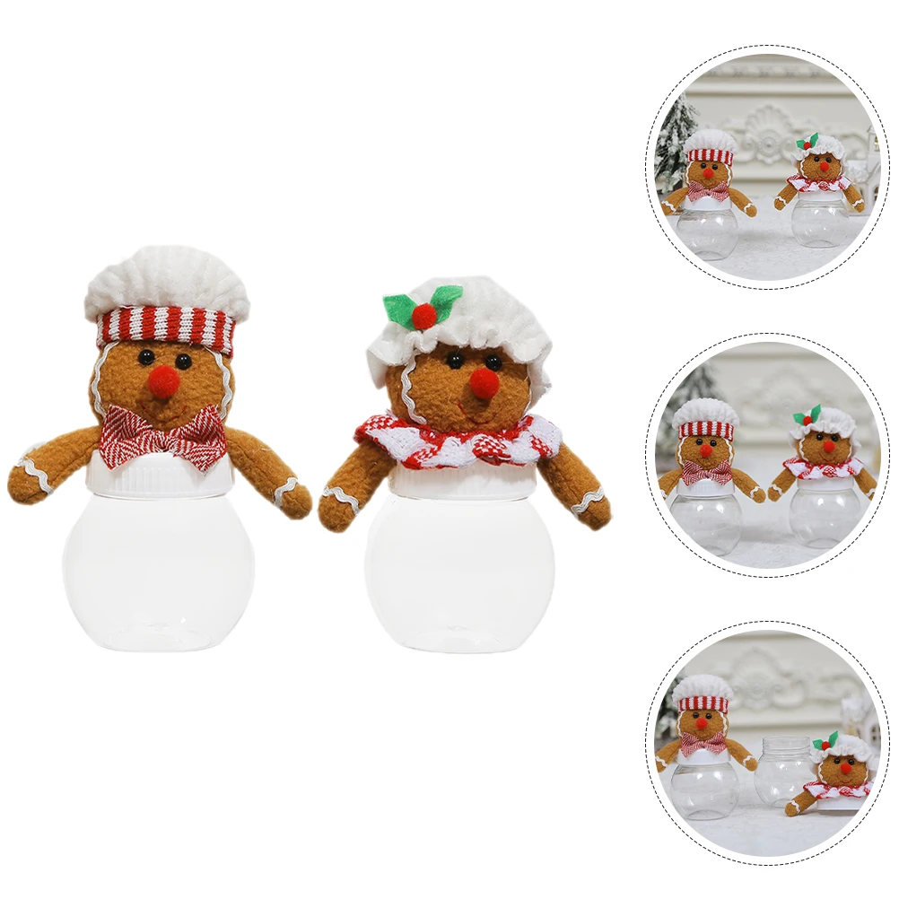 

2pcs Candy Gift Bag Christmas Candy Jars Cartoon Pattern Holiday Table Decor Xmas Storage Jar Plastic Xmas Jar For Christmas