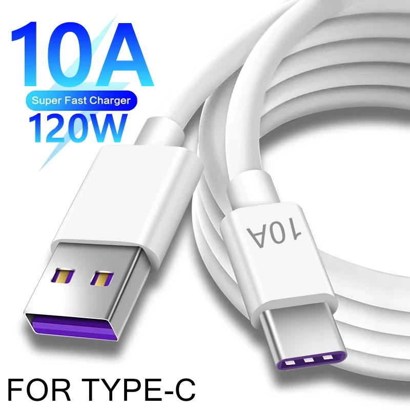 120W 10A Type C Fast Charging Cable For Samsung Xiaomi Huawei Honor USB C Data Cord 2m Fast Charger USB Cable