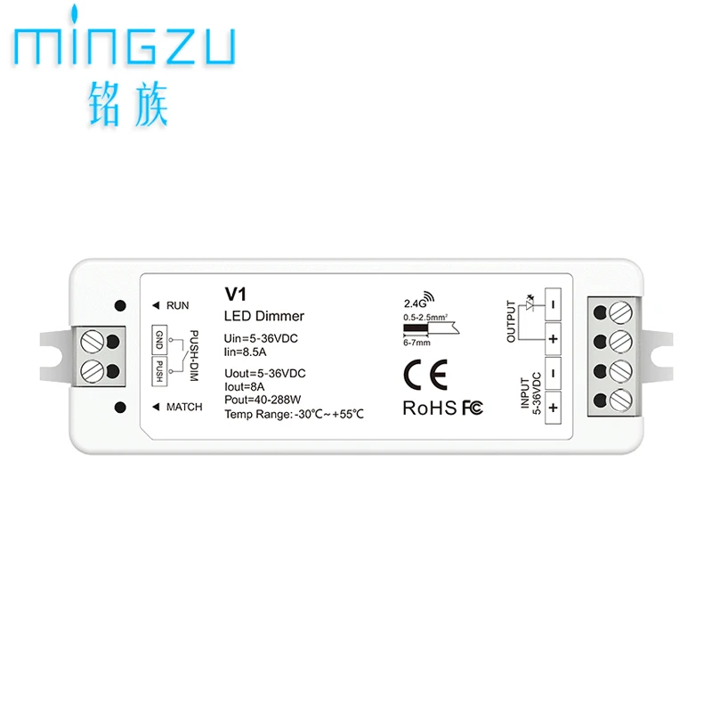 LED-Streifenlicht-Dimmer-Controller V1 + RT1 RF2.4G Wireless Single Color LED-Bandlicht-Dimm-Controller Helligkeitsanpassung
