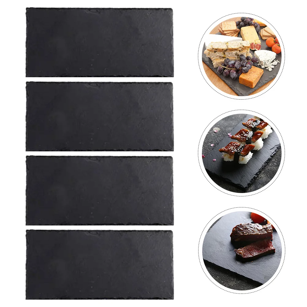 

4Pcs Natural Restaurant Sushi Plates Black Rectangular Serving Board for Steak Dessert Appetizers