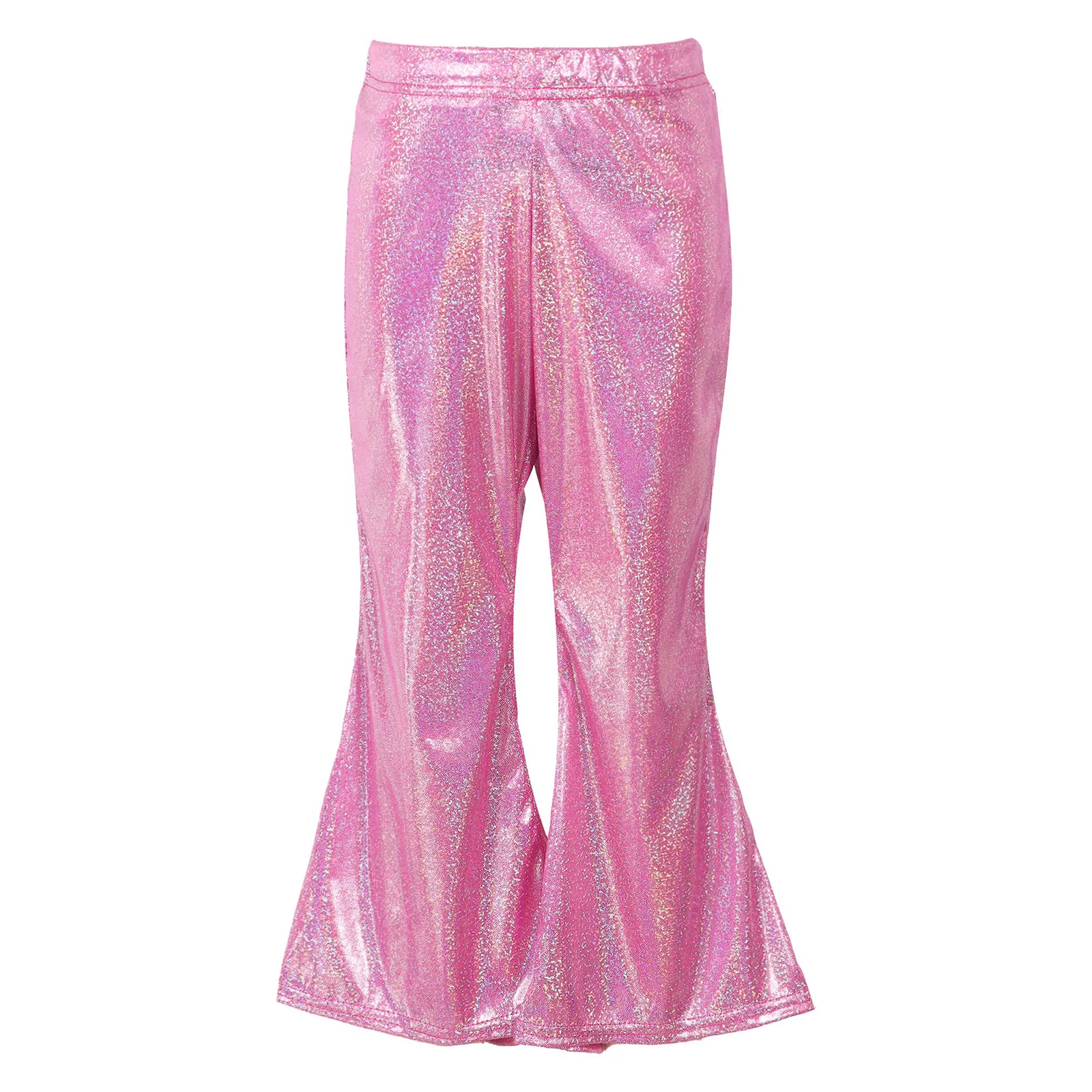 Mens Metallic Shiny Flare Stage Pants Elastic Waistband Wide Leg Long Pants Dance Performance Party Clubwear