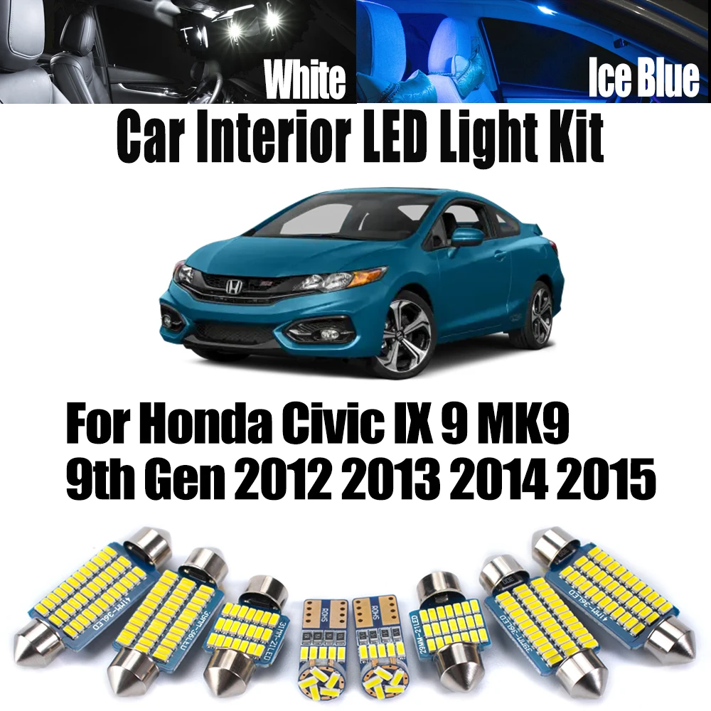 11Pcs Canbus For Honda Civic IX 9 MK9 9th Gen 2012-2015 License Plate Bulb Car LED Interior Map Dome Vanity Mirror Light Kit