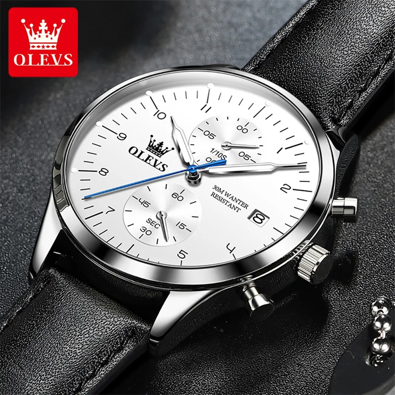 

OLEVS Top Brand Luxury Silver Blue Luminous Chronograph Sports Men's Watches Waterproof Quartz Watch Men Reloj Hombre New