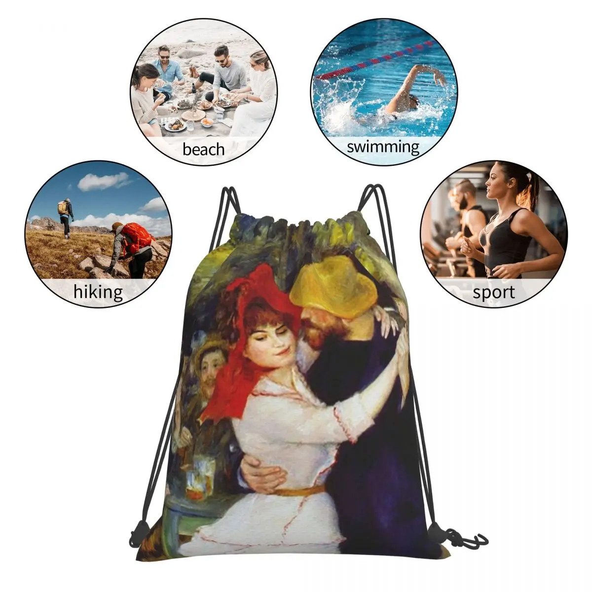 Auguste Renoir - Dance At Bougival 1883 zaini borse con coulisse coulisse Bundle Pocket Shoes Bag Book Bags studenti di viaggio