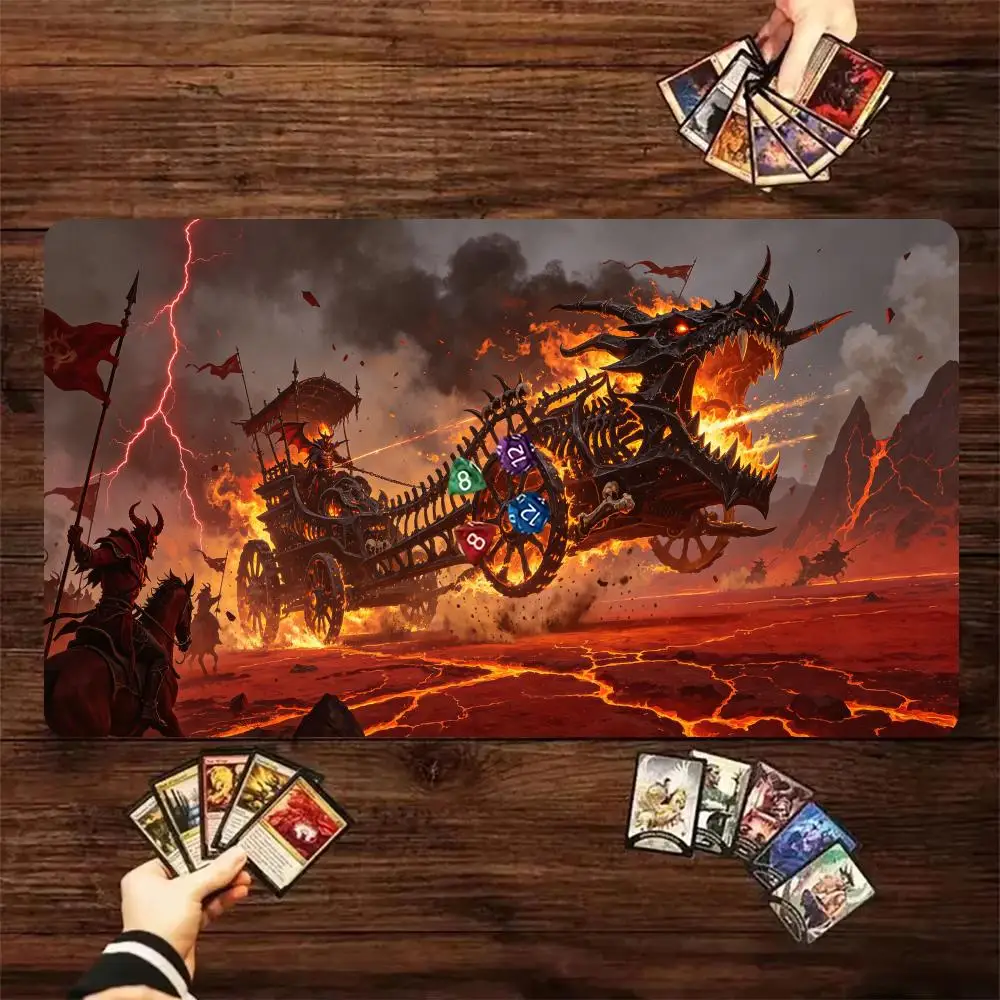 60X35cm Demon Skeleton Dragon Chariot Play mat Large Table Mat with Stitched Edge Non-Slip Rubber Desk Pad for Card Gaming