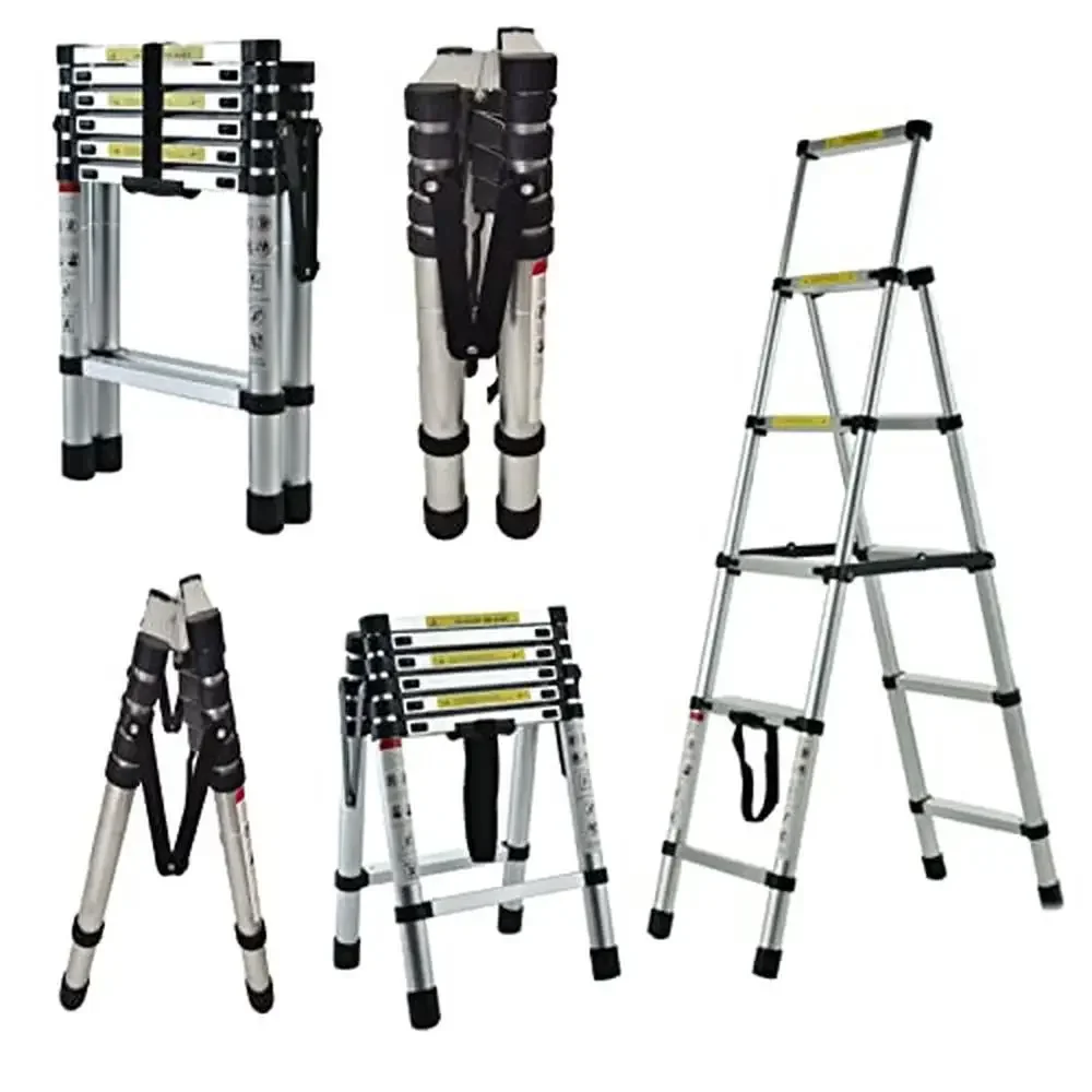 Portable 6FT 7FT Aluminum Telescopic Extension Ladder Heavy Duty Folding A-Frame Multipurpose EN131 Certified Non-Slip Pedals