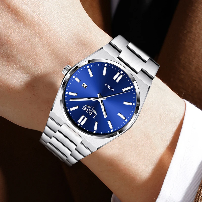 LIGE Business Men Watches Luxury New Top Waterproof Stainless Steel Quartz Wrist Watch Man Silver Luminous Clock Relojes Hombre