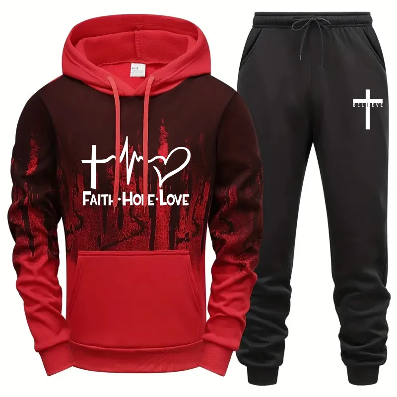 

2025 Autumn and Winter New Men's Inkjet Printed Hoodie and Pants Two Piece Set Fashion Sports Running Daliy Clothes Hoodie Set