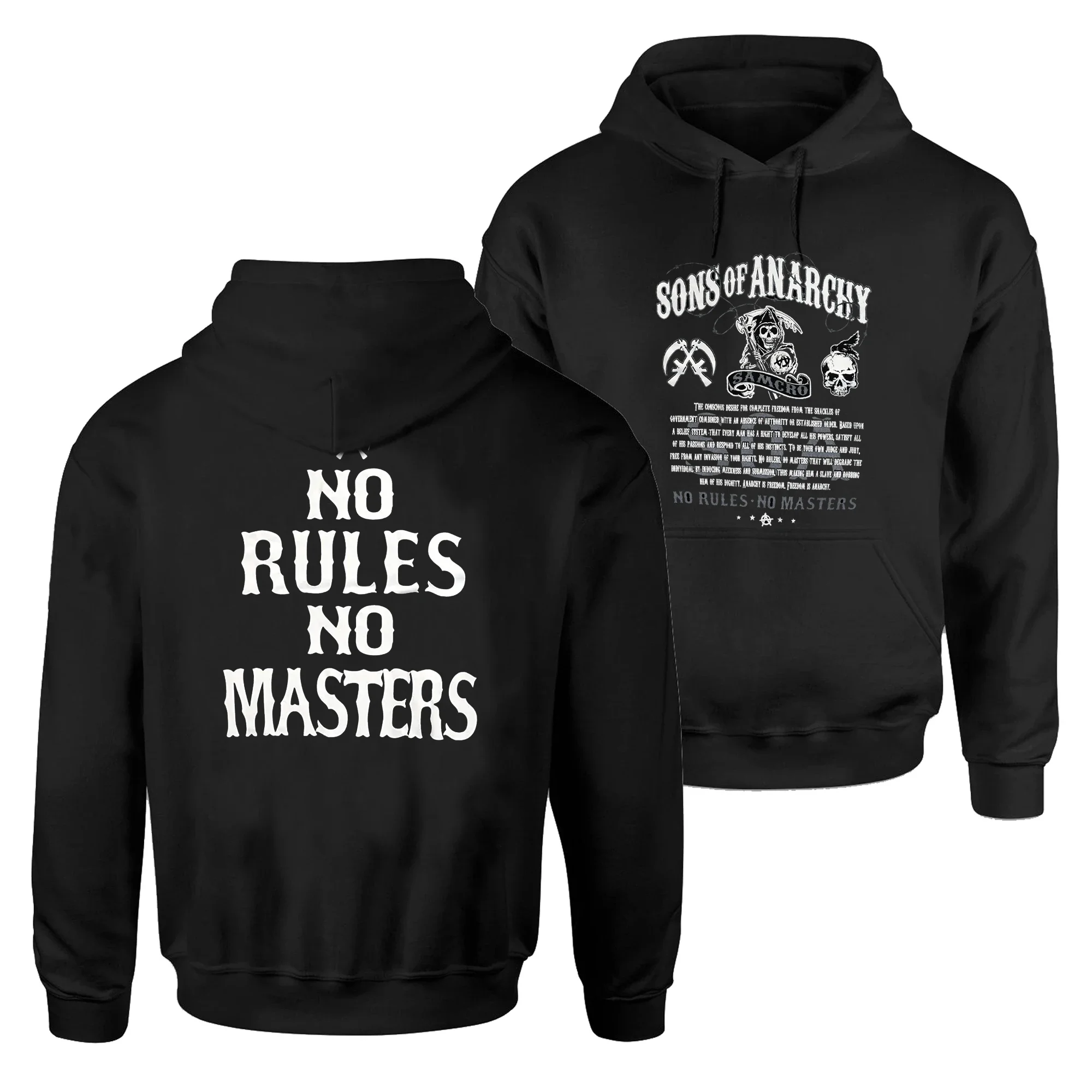 

No Rules No Masters. SOA Grim Reaper Symbol Inscriptions Pullover Hoodie Comfortable Cotton Casual Mens Sweatshirts Streetwear