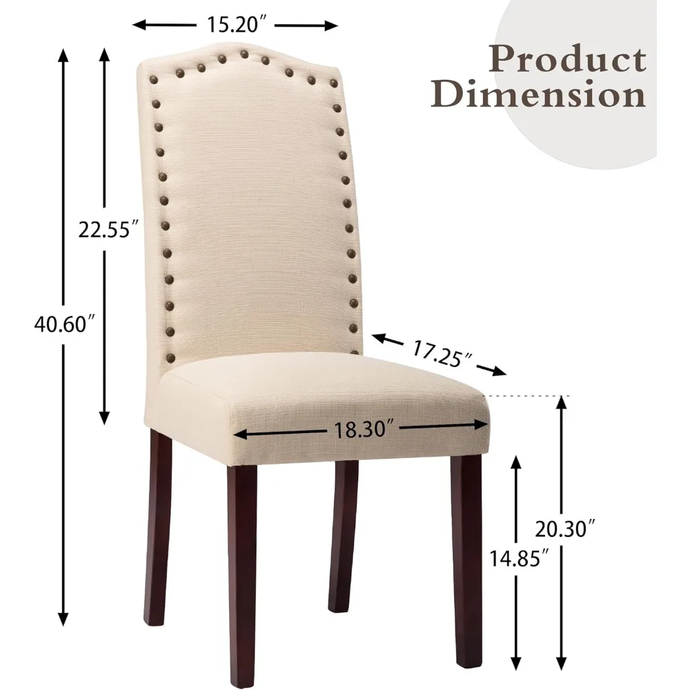 كراسي طعام بارسونز منجدة من القماش الحديث مكونة من 4 قطع مع زخرفة رأس أظافر وبناء من الخشب الصلب #2