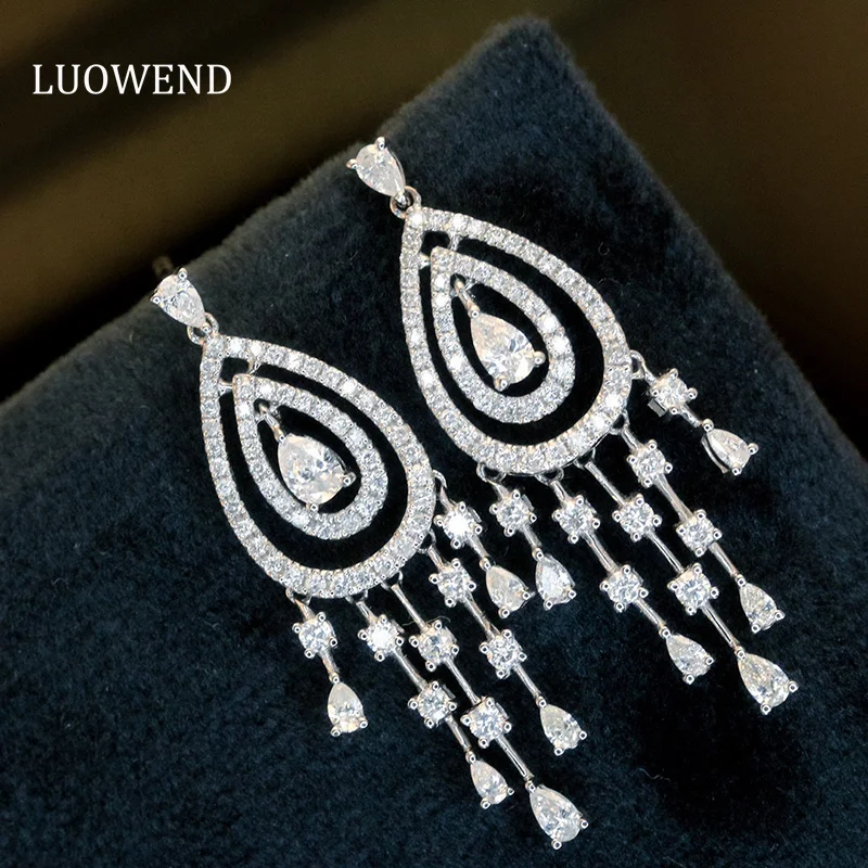 

LUOWEND 18K White Gold Earrings Luxury 1.6carat Real Natural Diamond Drop Earrings for Women Romantic Shiny High Party Jewelry