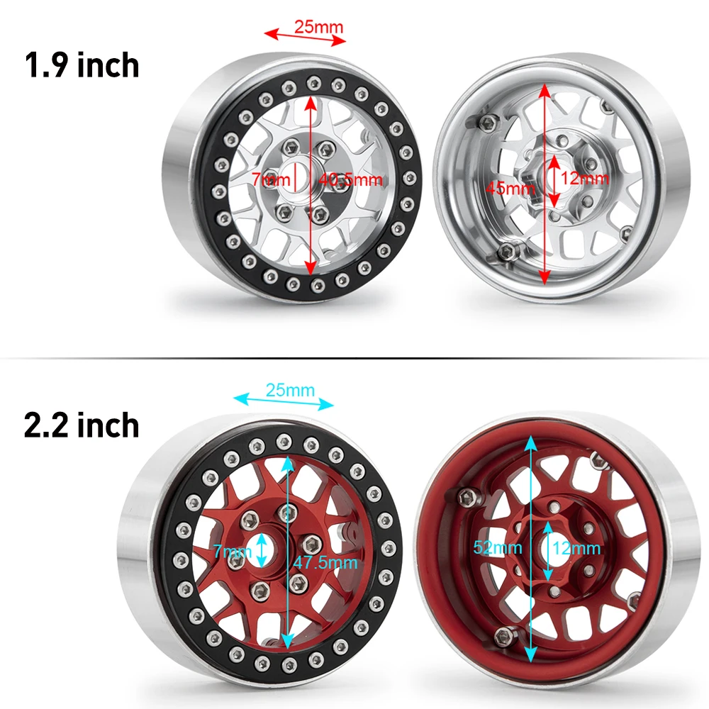 AXSPEED Metal 1.9 2.2 Beadlock Wheel Rim Hub for 1/10 RC Crawler Axial SCX10 Wraith TRX4 TRX6 RBX10 Baja Rey 4WD Upgrade Parts