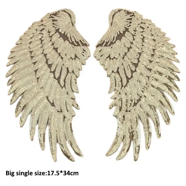 1Pair Gold Silver Rainbow Sequin Feather Angel Wings patches Iron On Dress Jeans Shirt DIY Appliques Decoration Wing Iron Patche