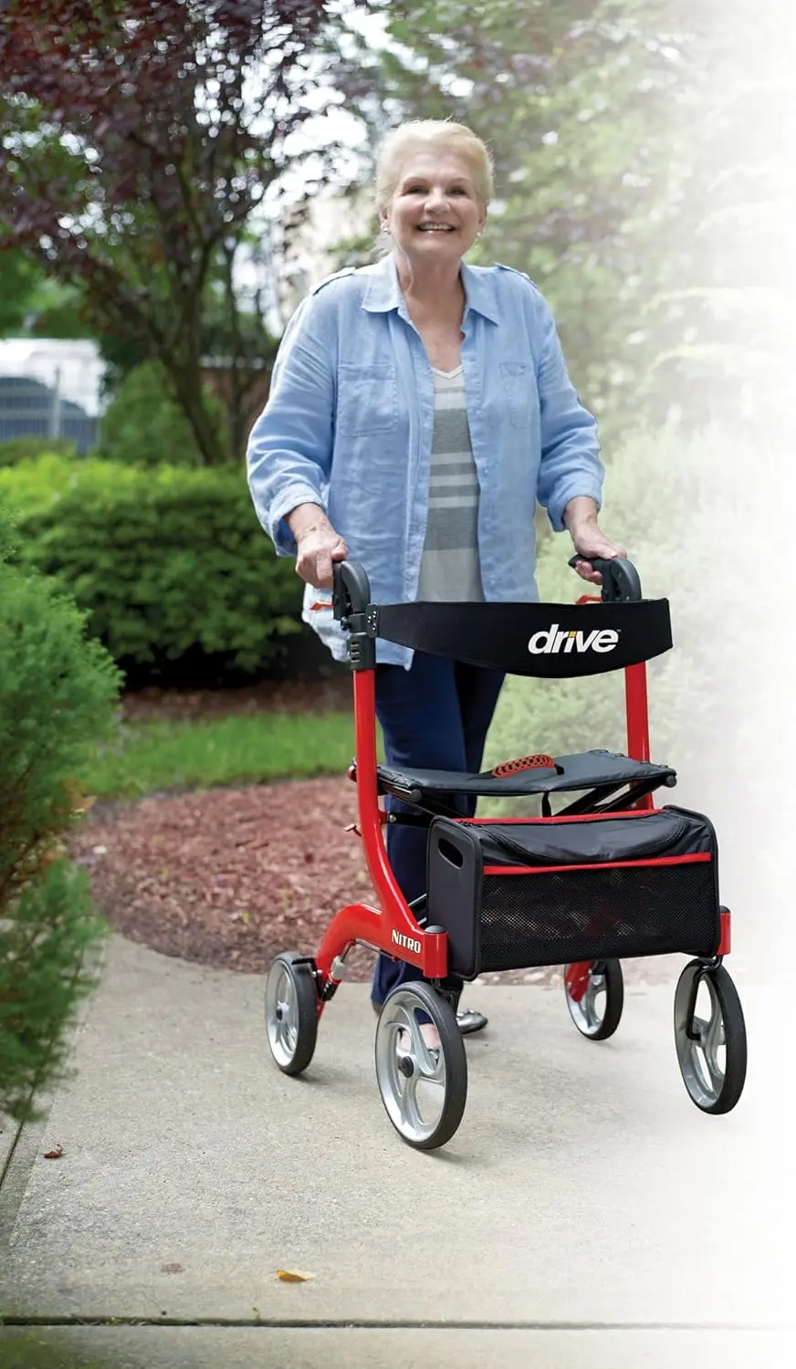 10266 Nitro Euro-Style 4-Wheel Rollator Walker With Seat, Red