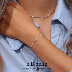 E.B.belle Minimalist 2mm Zircon Chain Chain Necklace Bracelet Jewelry Set Stainless Steel Base Crystal Chain Wedding Jewelry