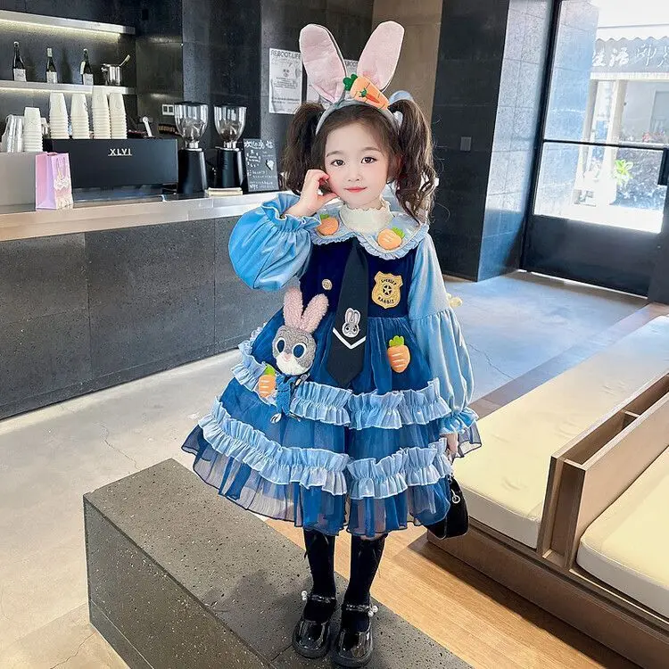 Mädchen Kaninchen Polizei Lolita Kleid Kind Langarm Prinzessin Kleid Mode Tutu Kleid Kinder Cosplay Kostüm Geburtstags feier Rock