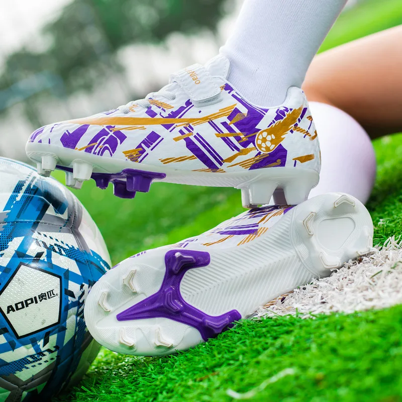 New Outdoor Sports Shoes Football Child Lightweight Non-slip FG/TF Children\'s Soccer Shoes HOOK&LOOP Leather Kid Futsal Sneakers