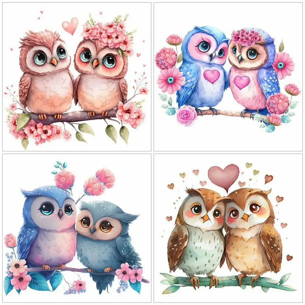 

Beaded Cross Stitch Kit Owl Animal Cartoon 11CT Printed Canvas DIY Beads Embroidery Sets Flower Heart Crafts Supplies Home Decor
