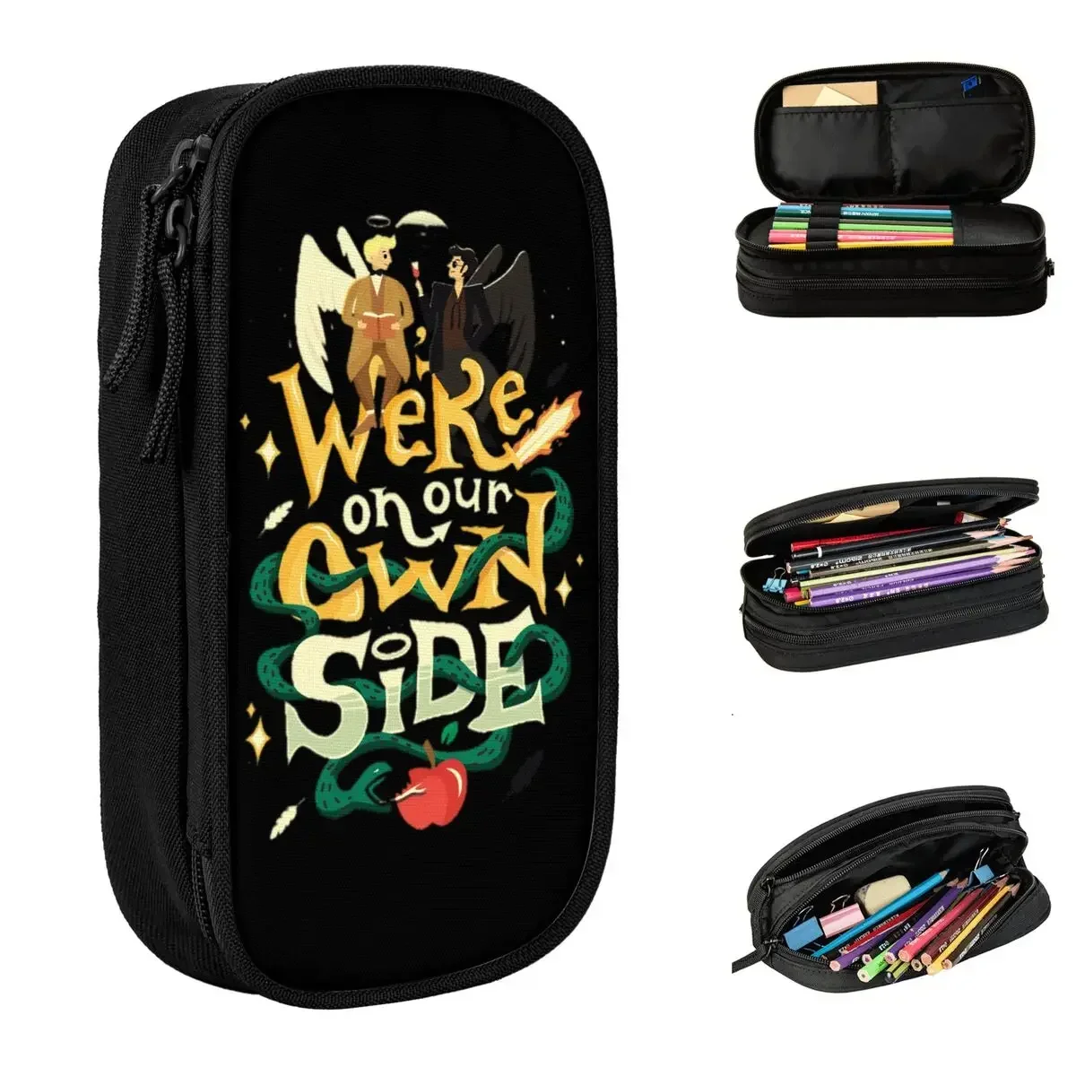 

Good Omens Pencil Case Ineffable Pencilcases Pen Holder for Student Large Storage Pencil Bags Student School Cosmetic Stationery