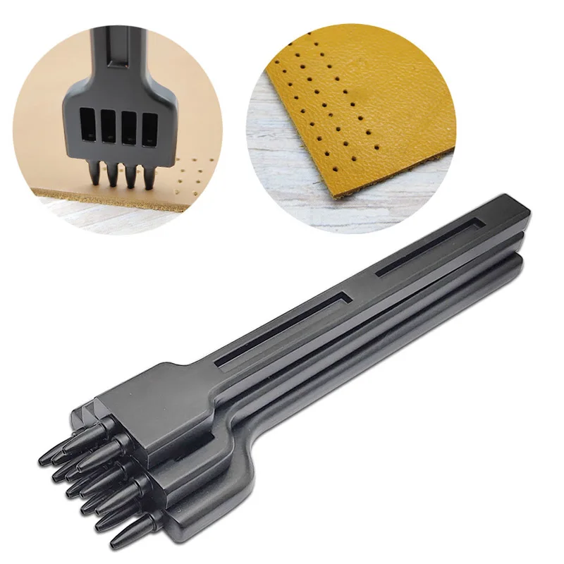 ZK30 3Pcs Alloy Steel DIY Leather Tool 4Mm Set Row Belt Punch Round/Diamond Hand Punch Leather Stitching Punching Tools