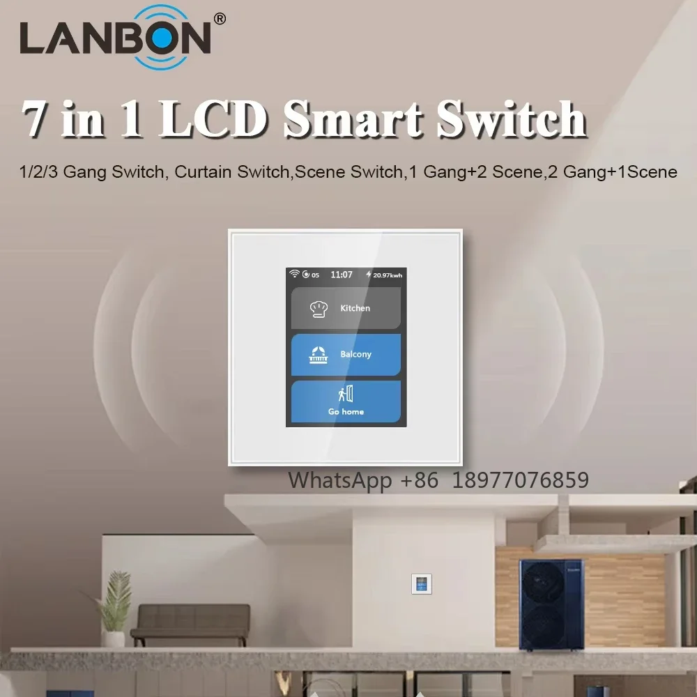 Lanbon L8 LCD Smart Switch 7 in 1 Touch Panel WiFi Mesh Voice Control Google Home Alexa Siri
