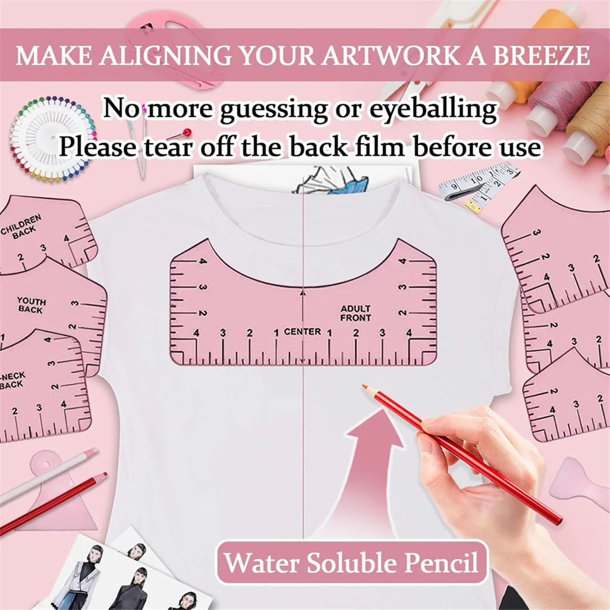 A83Z مجموعة واحدة من أدوات قميص التسامي لمحاذاة الفينيل، وسادة حرارية من السيليكون، دليل مسطرة القميص لـ HTV Vinyl، Craft B #5