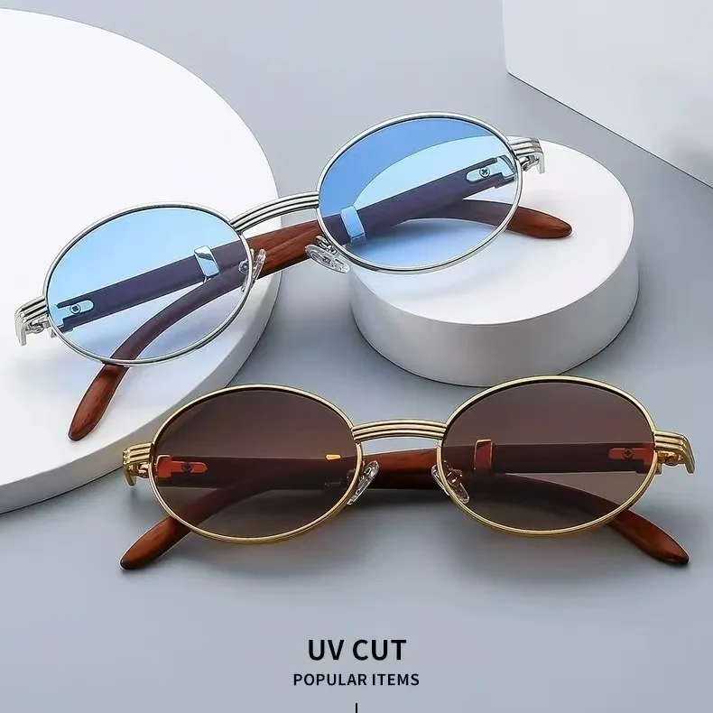 

New Men Wood Grain Leg Oval Frame Sunglasses For Women Sun Eyewear For Men Sunshade Sun Protection UV400 Sun Glasses