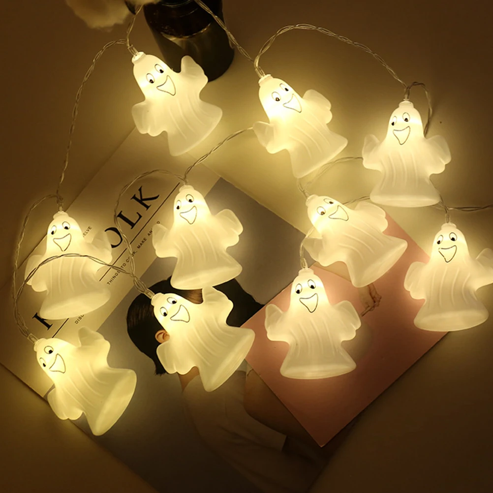 Ghost String Lights LED Halloween Lantern Plastic Warm Light Decorations for Parties Festivals Celebrations Mall Bar Night 3 AA