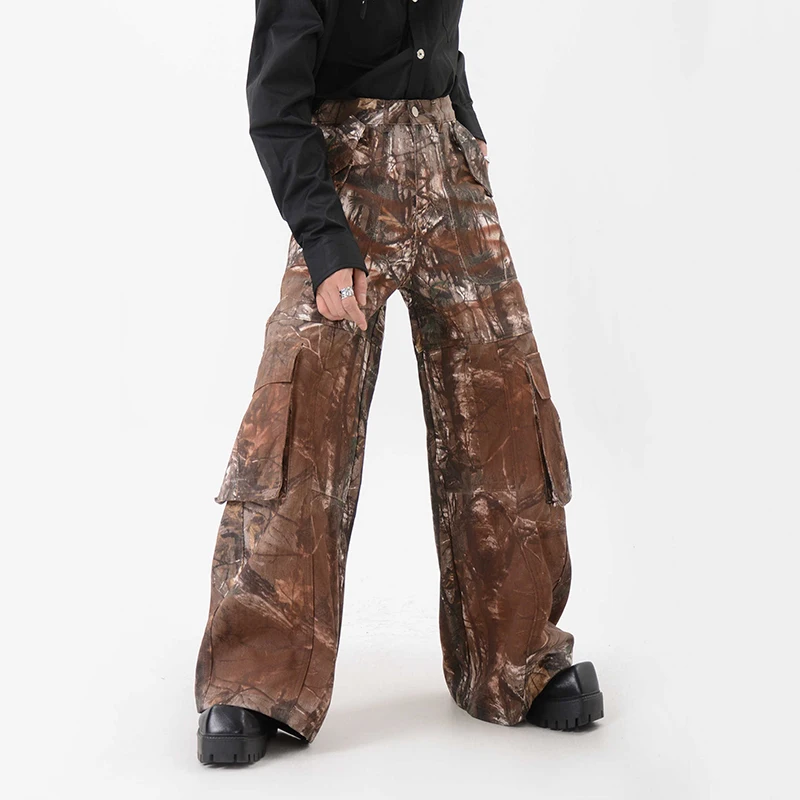 PFNW Niche Deconstructed Distressed Cargo Pants Men's Vintage Three-dimensional Pockets Design Camouflage Wide Leg Pants 12C2111