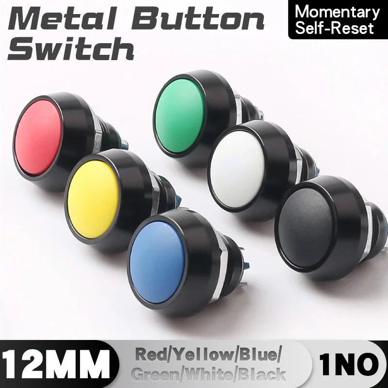 12MM Metal Push Button Switch Oxide Black Ball Head 1NO 2Pins Momentary Screw/Welding Foot Red Yellow Green Blue White Silver