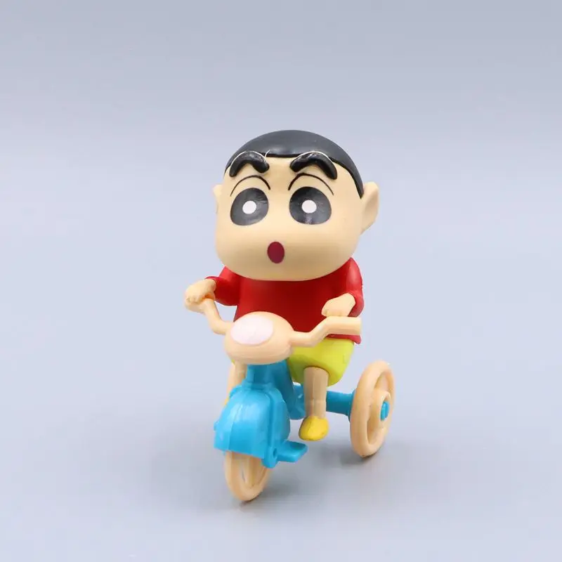 6pcs/set Anime Crayon Shin-chan kawaii Q Version Cycling posture Action Figure PVC Model Statue Toys Desk Decor Gifts boxed