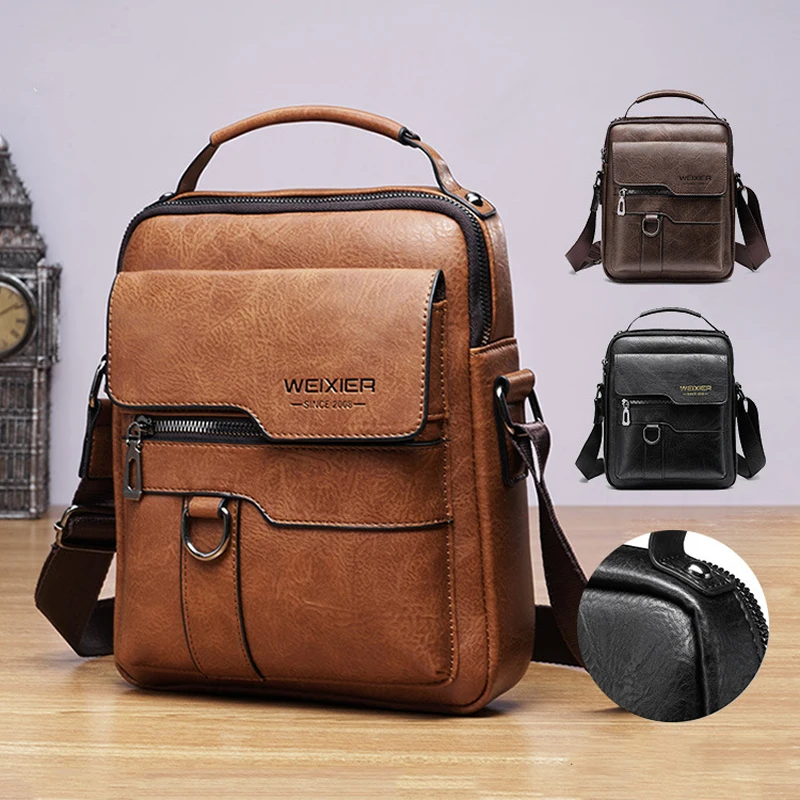 Classic Vintage Men Shoulder Bag Leather PU Business Men Crossbody Bag High Quality Designer Handle Handbag for Men Travel Bag