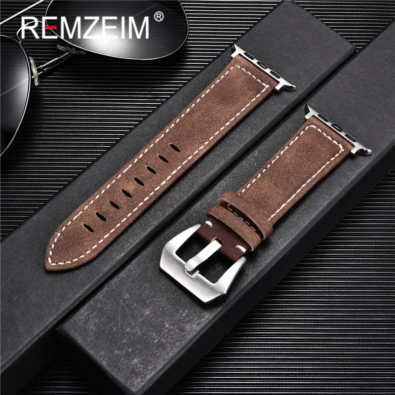 Matte Leather Strap for Apple Watch Band 45mm 44mm 42mm 41mm 40mm 38mm Bracelet iwatch 3 4 5 6 7 8 se with Steel Buckle