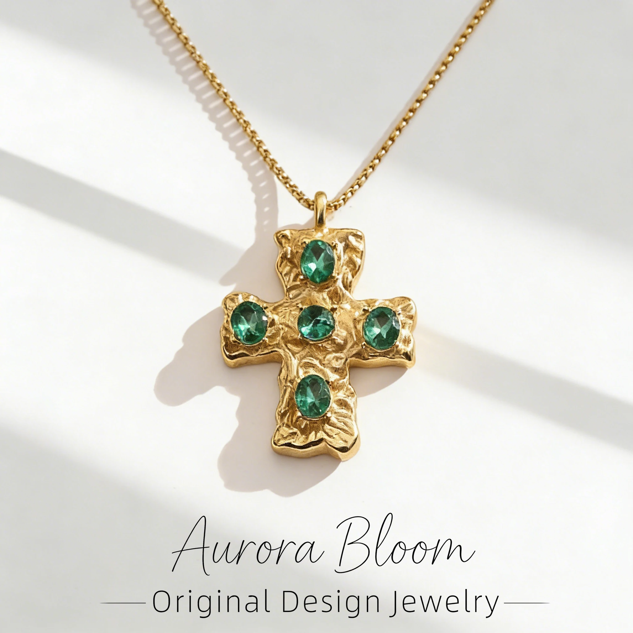 AURORA Religion Large Cross Pendant Necklaces For Women's Amulet Necklace Luxury Green Zircon Charm Necklace Women's Jewelry
