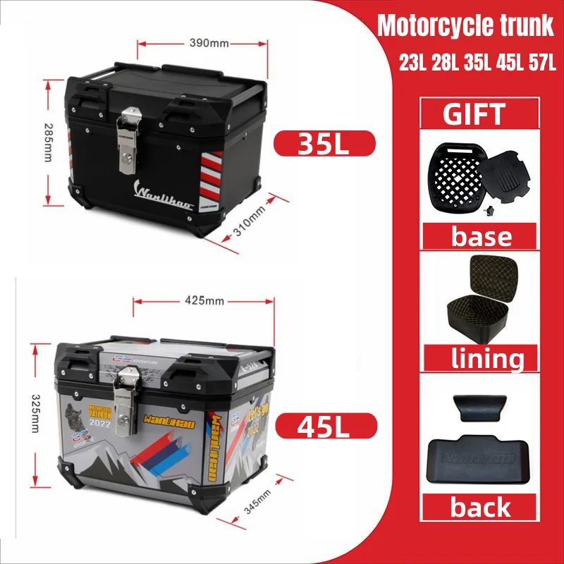 Motorcycle Trunk Scooter PP Material Backup Storage Box with Lining 28L35L45L57L Can Accommodate Helmets Motorcycle Tail Box