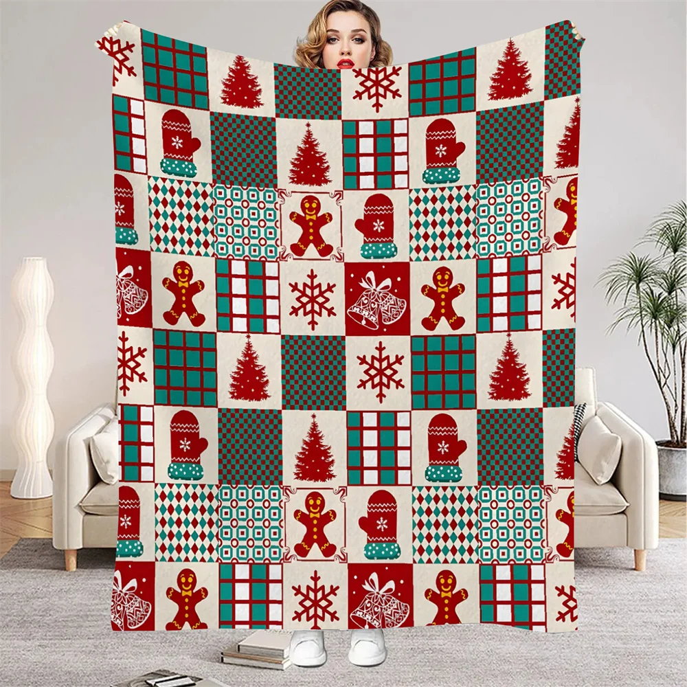 Weihnachtsbaum-Flanelldecken im Patchwork-Stil, warm, für Reisen, Schlafzimmer, Sofa, Geburtstagsgeschenke für Kinder, weiche Überwurfdecke