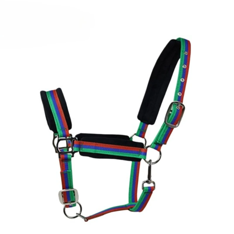 L/M Size Waterproof Red + Blue + Green Bridle & Reins with Stainless Steel Hardware Equestrian Tack