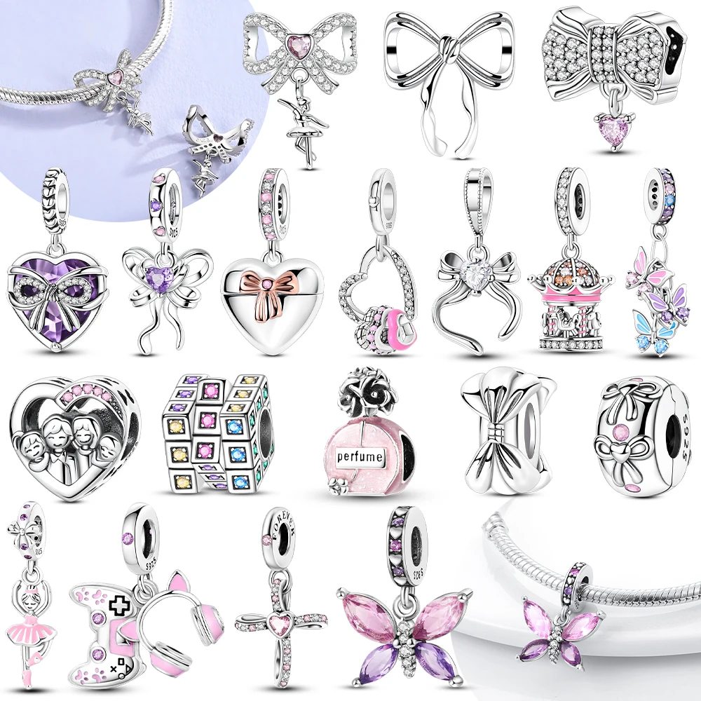 

Стерлингового Серебра 925 пробы, розовый балетный бант для девочек, оригинальный кулон 925, подвески, бусины, подходят для браслета, ожерелья, изготовления ювелирных изделий для женщин, сделай сам