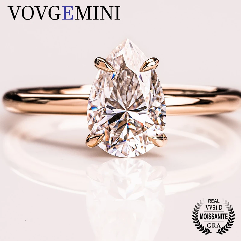 

VOVGEMINI GRA Certified Moissanite Rings 1.5carat 9*6mm Pear Cut 14k Gold Woman Jewelry Handmade Engagement Best Anillos Gift