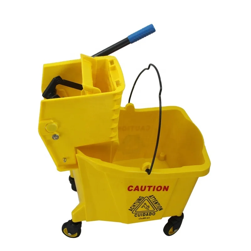 

36L Cleaning Cart Handle Home Use Household Bucket Single Wringer Trolley and Mop Basket with Wheels Hotel
