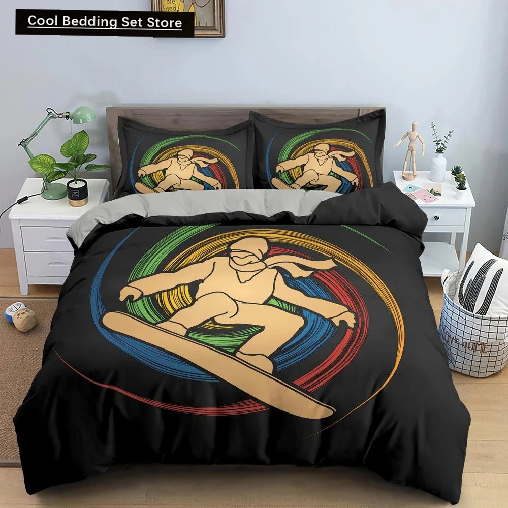 

Sport Player King Queen Duvet Cover Skiing Action Bedding Set Teens Adults Extreme Sport Soft Black 2/3pcs Polyester Quilt Cover