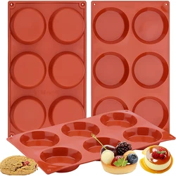 LMETJMA 6-Cavity Silicone Cake Mold Non-Stick Baking Mold Round Disc Resin Coaster Mold for Hamburger Chocolate Cake Pie JT155