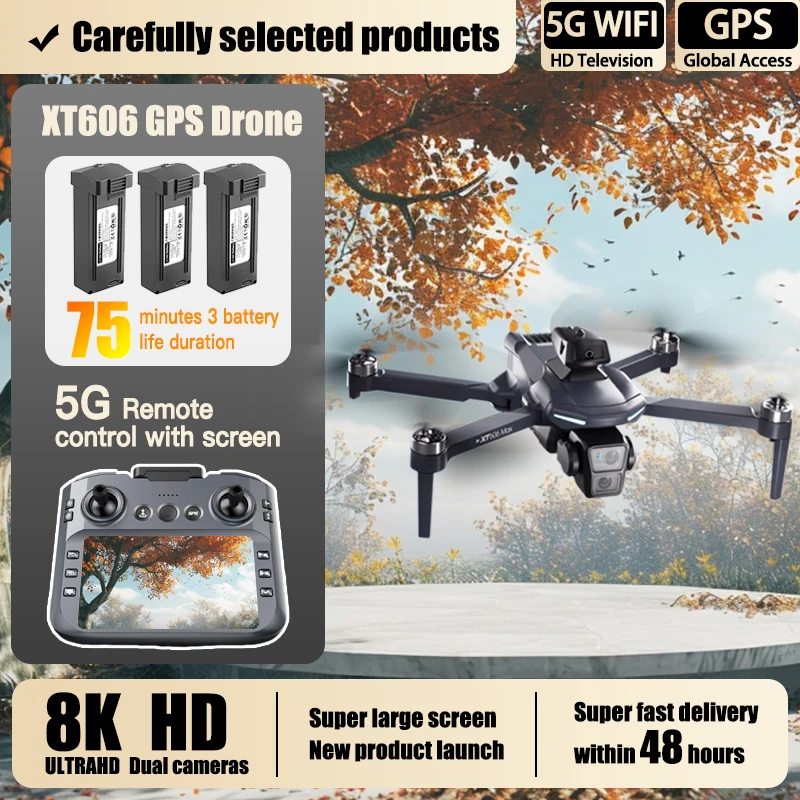 

For xiaomi XT606 GPS Drone Professional HD Camera Large Screen 5G WIFI FPV Dron Brushless Optical Flow Hover Folding Quadcopter