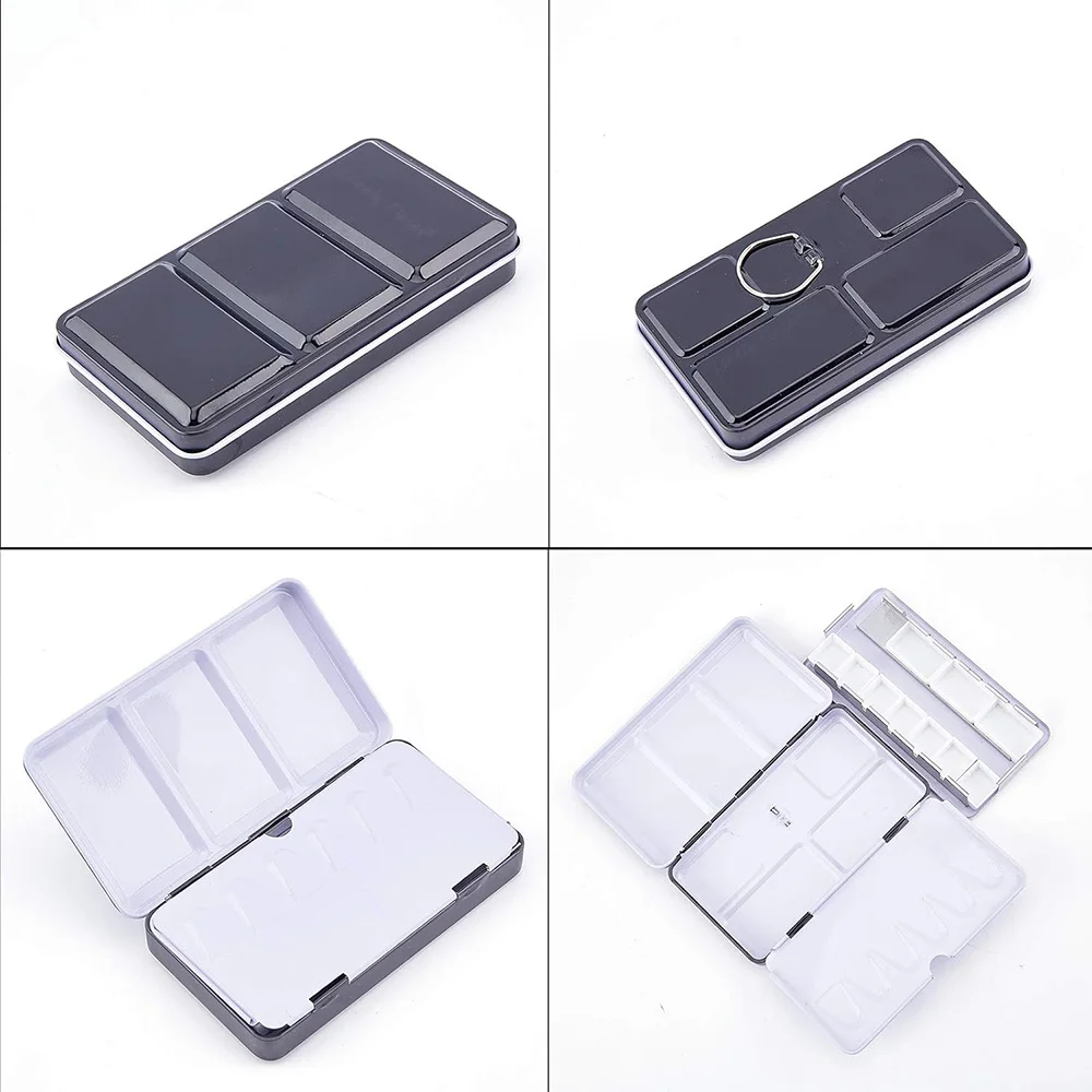 Watercolour Paint Box, Empty Watercolour Box with 7 Half Pans and 3 Full Pans for Student Travel Watercolour